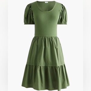 J. Crew Factory Green Puff Sleeve Midi Dress